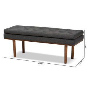 Baxton Studio Arne Mid-Century Modern Dark Grey Fabric Upholstered Walnut Finished Bench