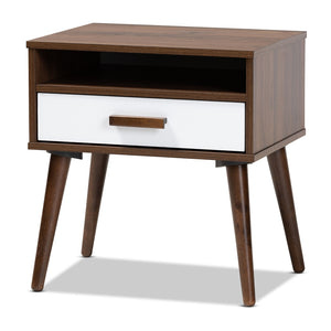 Baxton Studio Quinn Mid-Century Modern Two-Tone Finished 1-Drawer Wood End Table