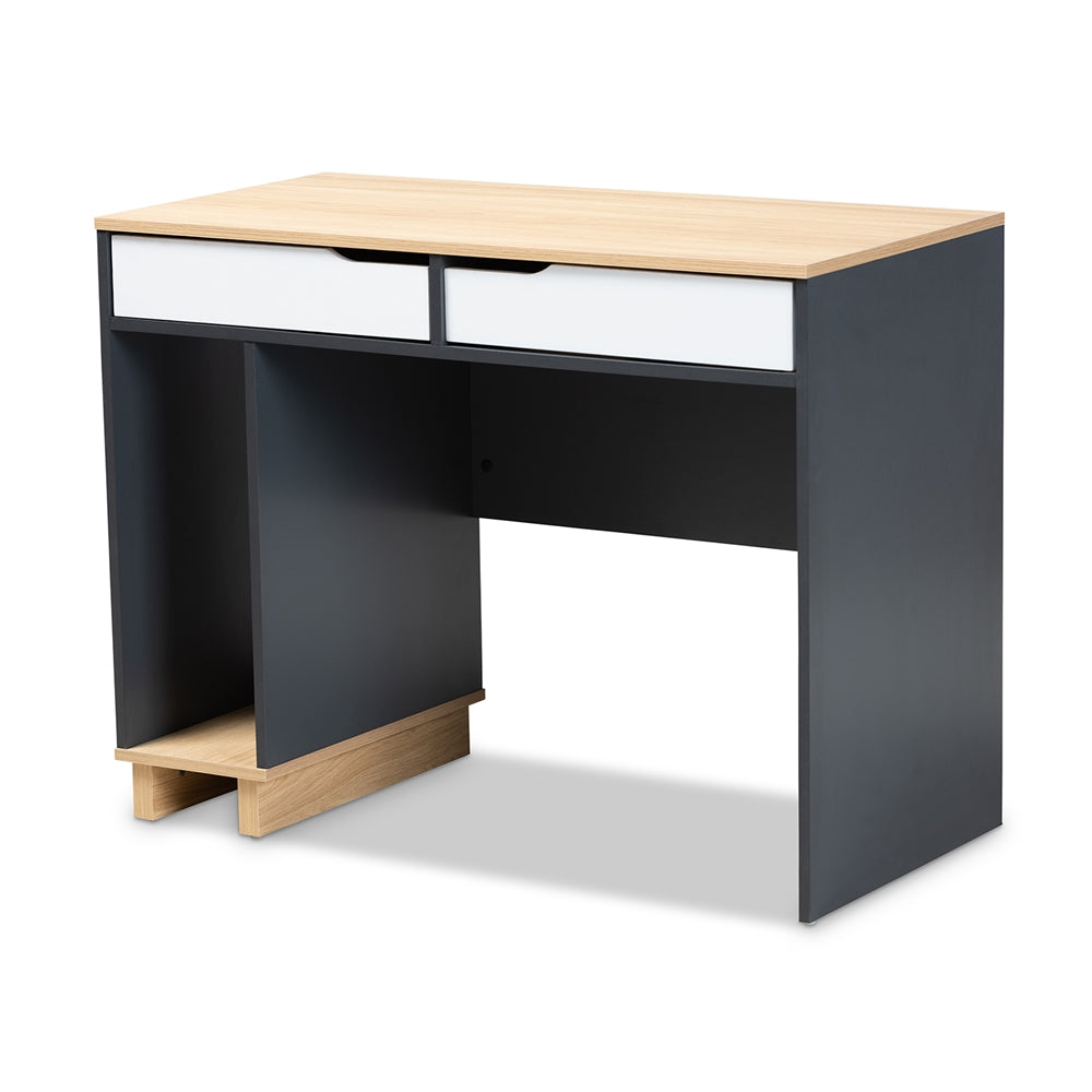 Baxton Studio Reed Mid-Century Modern 2-Drawer Multicolor Wood Computer Desk