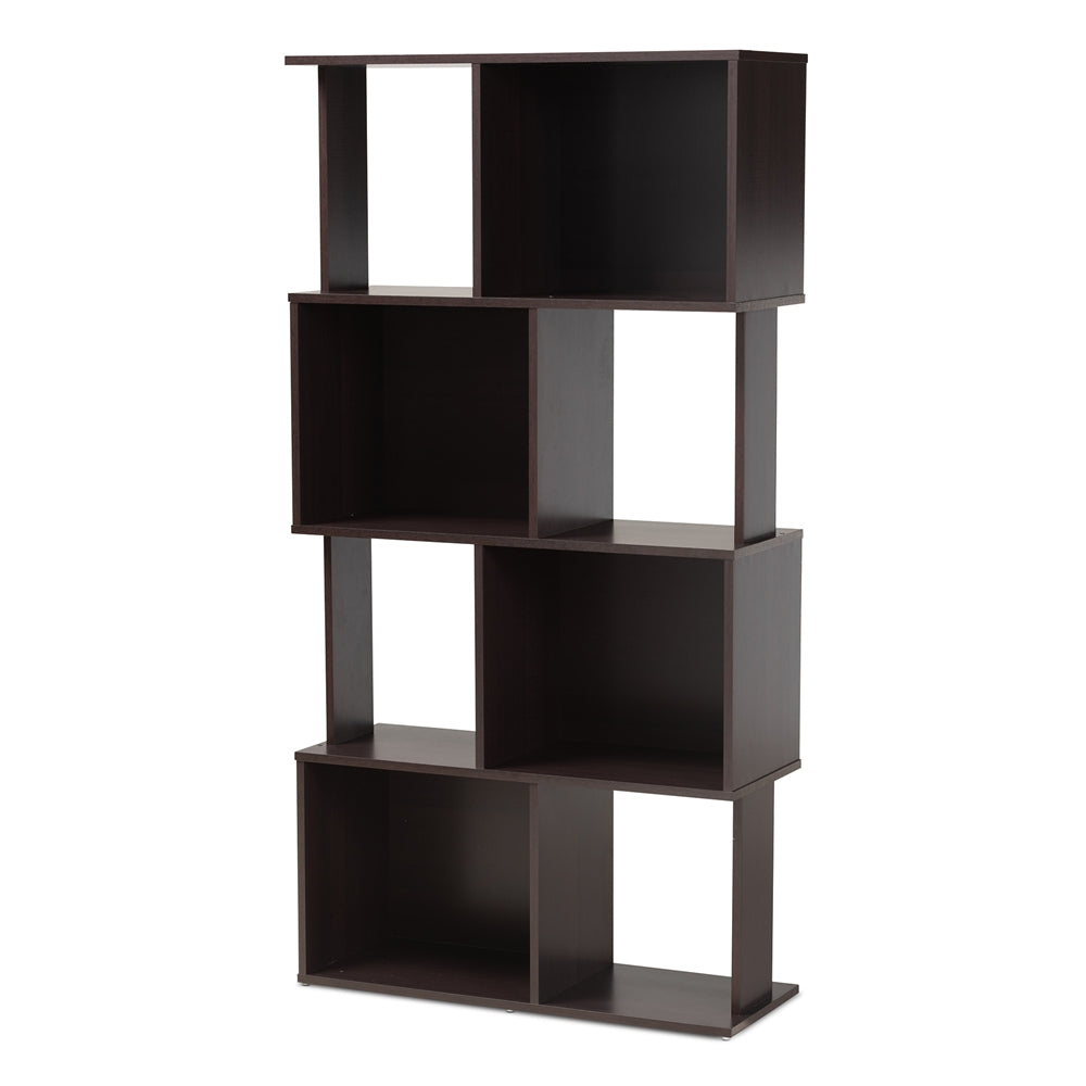 Baxton Studio Riva Modern and Contemporary Finished Geometric Wood Bookshelf