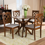 Load image into Gallery viewer, Baxton Studio Jana Modern And Contemporary Grey Fabric Upholstered And Walnut Brown Finished Wood 5-Piece Dining Set
