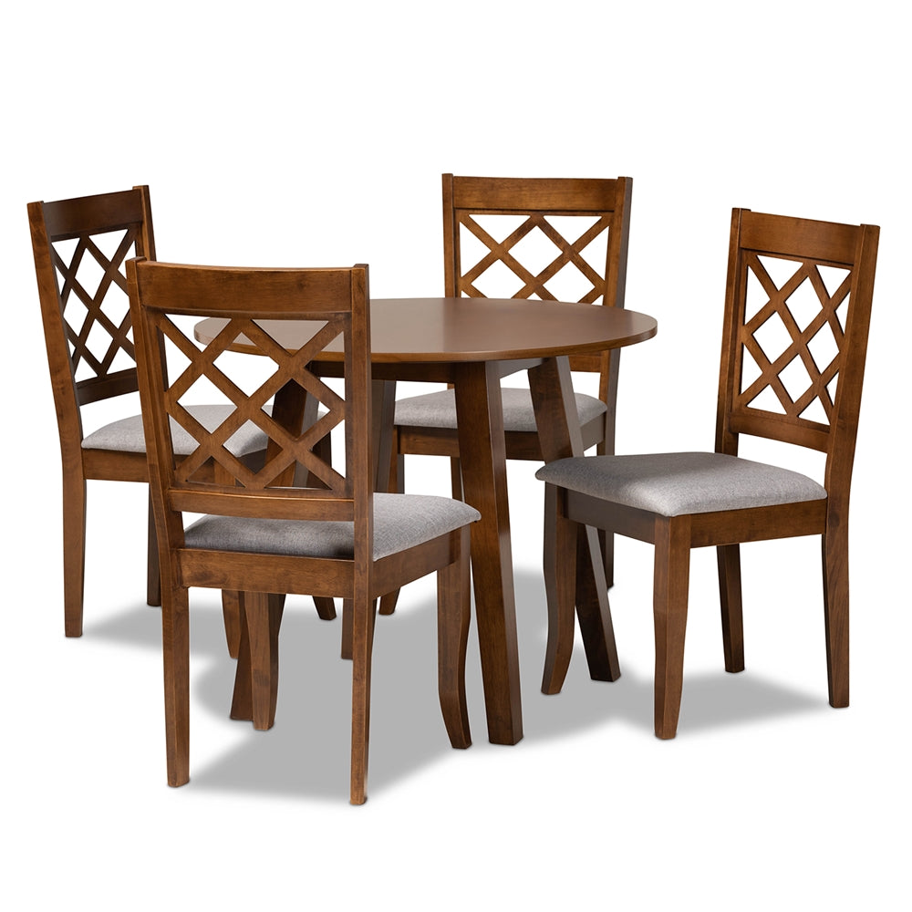 Baxton Studio Adara Modern And Contemporary Grey Fabric Upholstered And Walnut Brown Finished Wood 5-Piece Dining Set