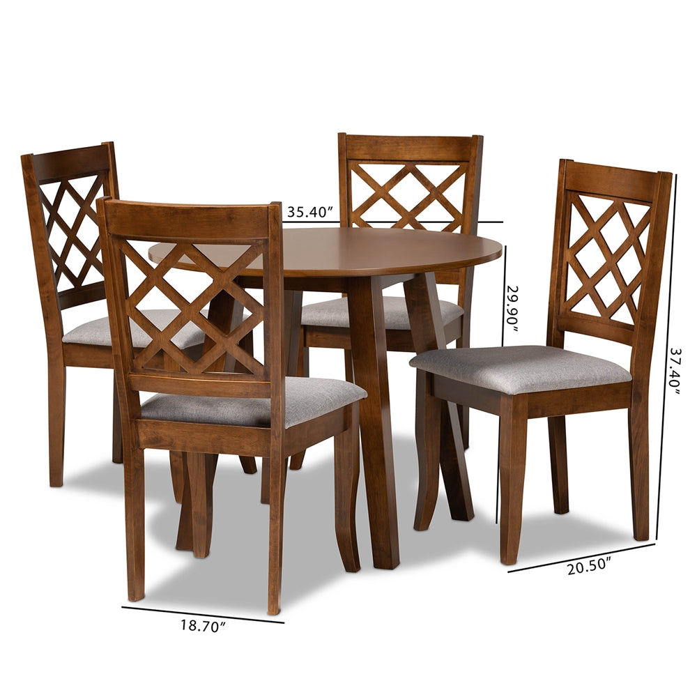 Baxton Studio Adara Modern And Contemporary Grey Fabric Upholstered And Walnut Brown Finished Wood 5-Piece Dining Set