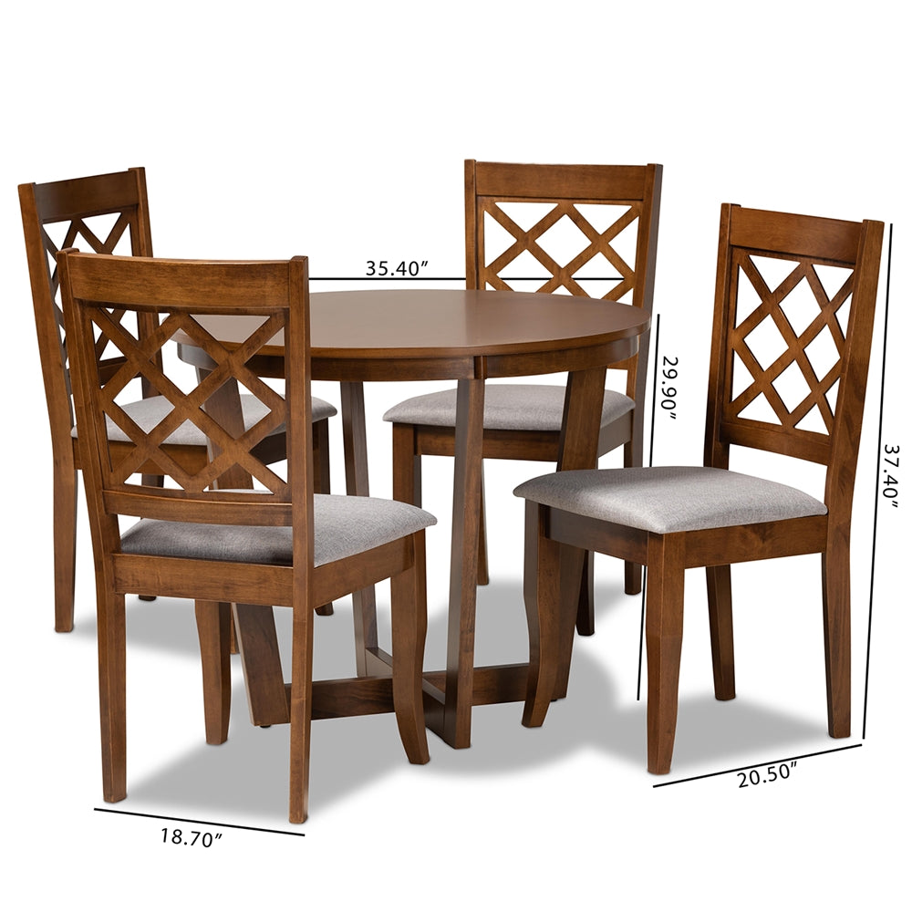 Baxton Studio Dayna Modern And Contemporary Grey Fabric Upholstered And Walnut Brown Finished Wood 5-Piece Dining Set