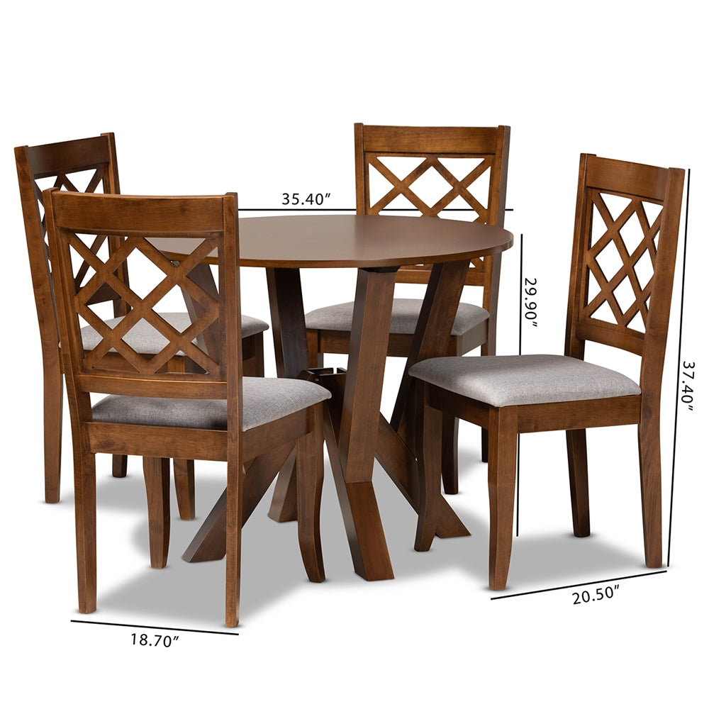 Baxton Studio Zoe Modern And Contemporary Grey Fabric Upholstered And Walnut Brown Finished Wood 5-Piece Dining Set