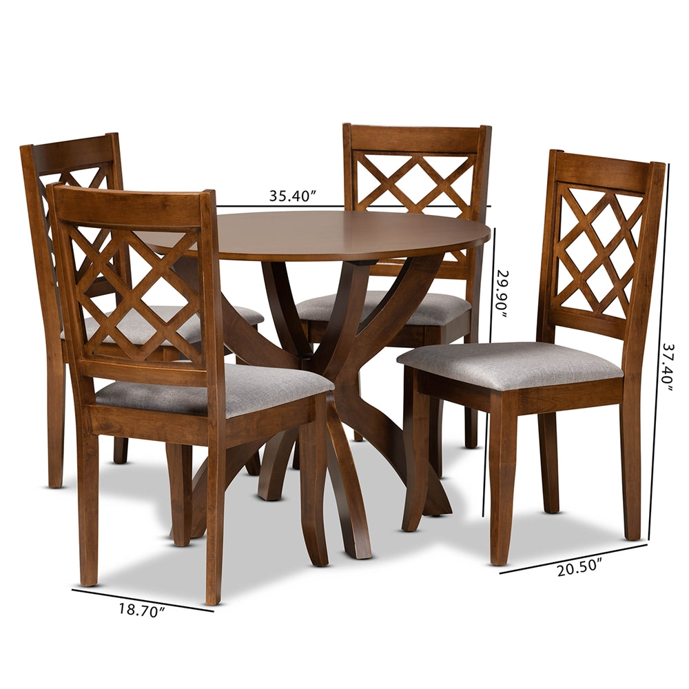 Baxton Studio Beth Modern And Contemporary Grey Fabric Upholstered And Walnut Brown Finished Wood 5-Piece Dining Set