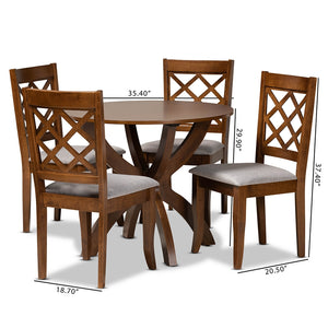 Baxton Studio Beth Modern And Contemporary Grey Fabric Upholstered And Walnut Brown Finished Wood 5-Piece Dining Set