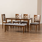 Load image into Gallery viewer, Baxton Studio Andor Modern And Contemporary Grey Fabric Upholstered And Walnut Brown Finished Wood 6-Piece Dining Set
