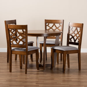 Baxton Studio Tricia Modern And Contemporary Grey Fabric Upholstered And Walnut Brown Finished Wood 5-Piece Dining Set