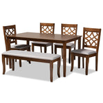 Load image into Gallery viewer, Baxton Studio Dori Modern And Contemporary Grey Fabric Upholstered And Walnut Brown Finished Wood 6-Piece Dining Set
