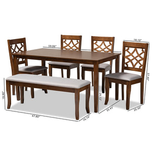 Baxton Studio Dori Modern And Contemporary Grey Fabric Upholstered And Walnut Brown Finished Wood 6-Piece Dining Set