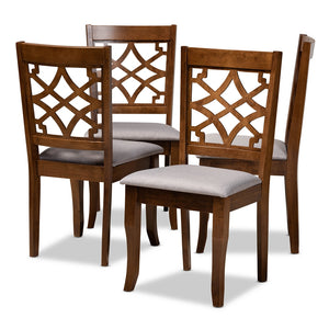 Baxton Studio Mael Modern And Contemporary Grey Fabric Upholstered Walnut Brown Finished Wood 4-Piece Dining Chair Set