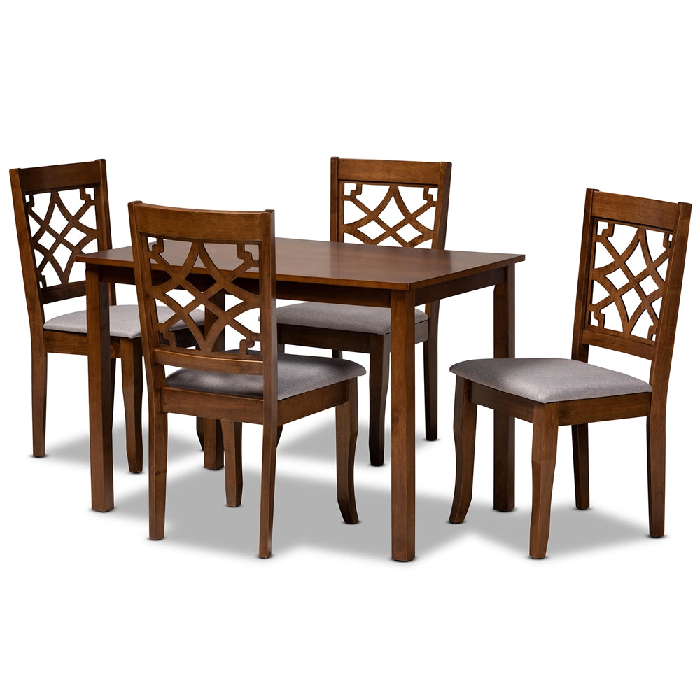 Baxton Studio Celina Modern And Contemporary Grey Fabric Upholstered And Walnut Brown Finished Wood 5-Piece Dining Set