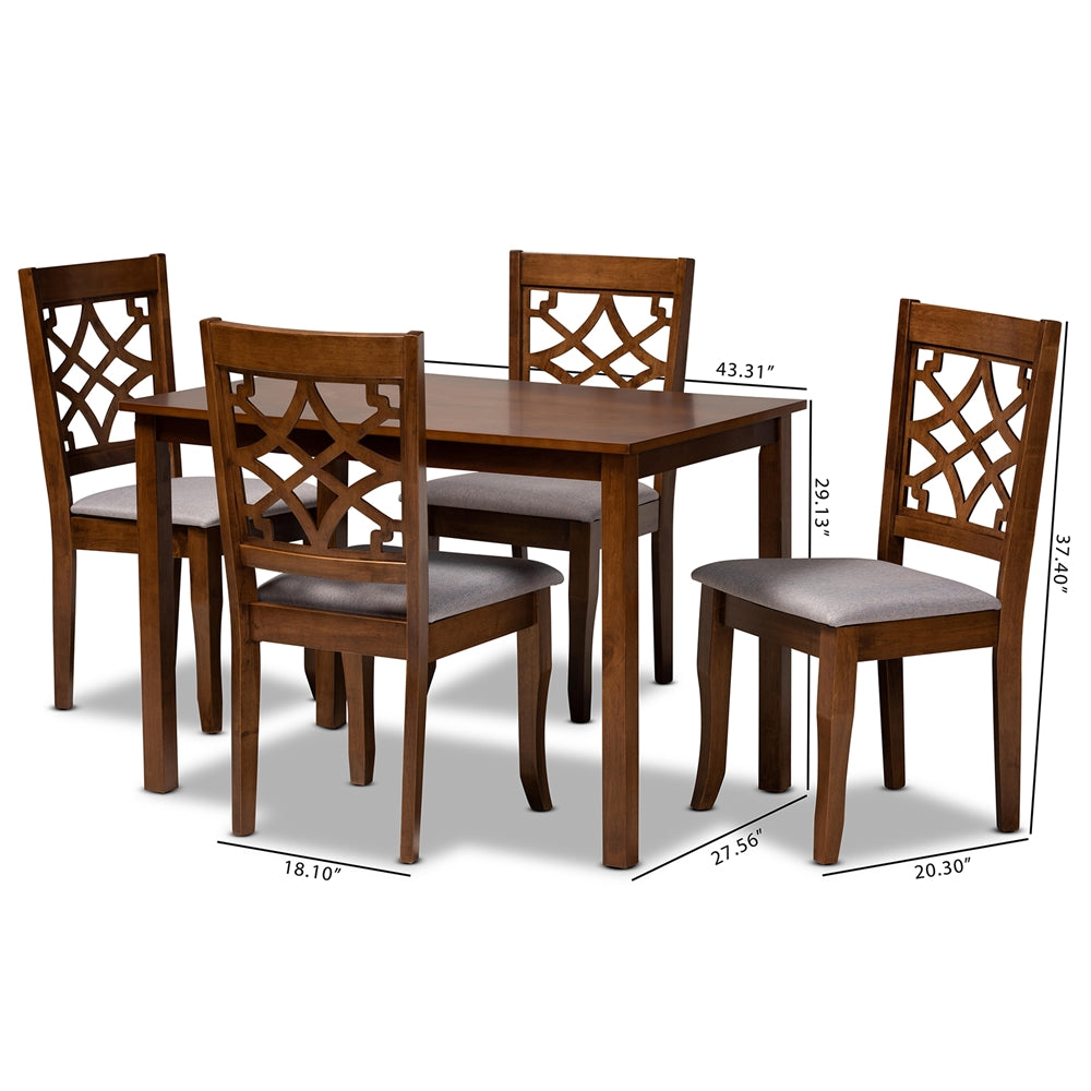 Baxton Studio Celina Modern And Contemporary Grey Fabric Upholstered And Walnut Brown Finished Wood 5-Piece Dining Set