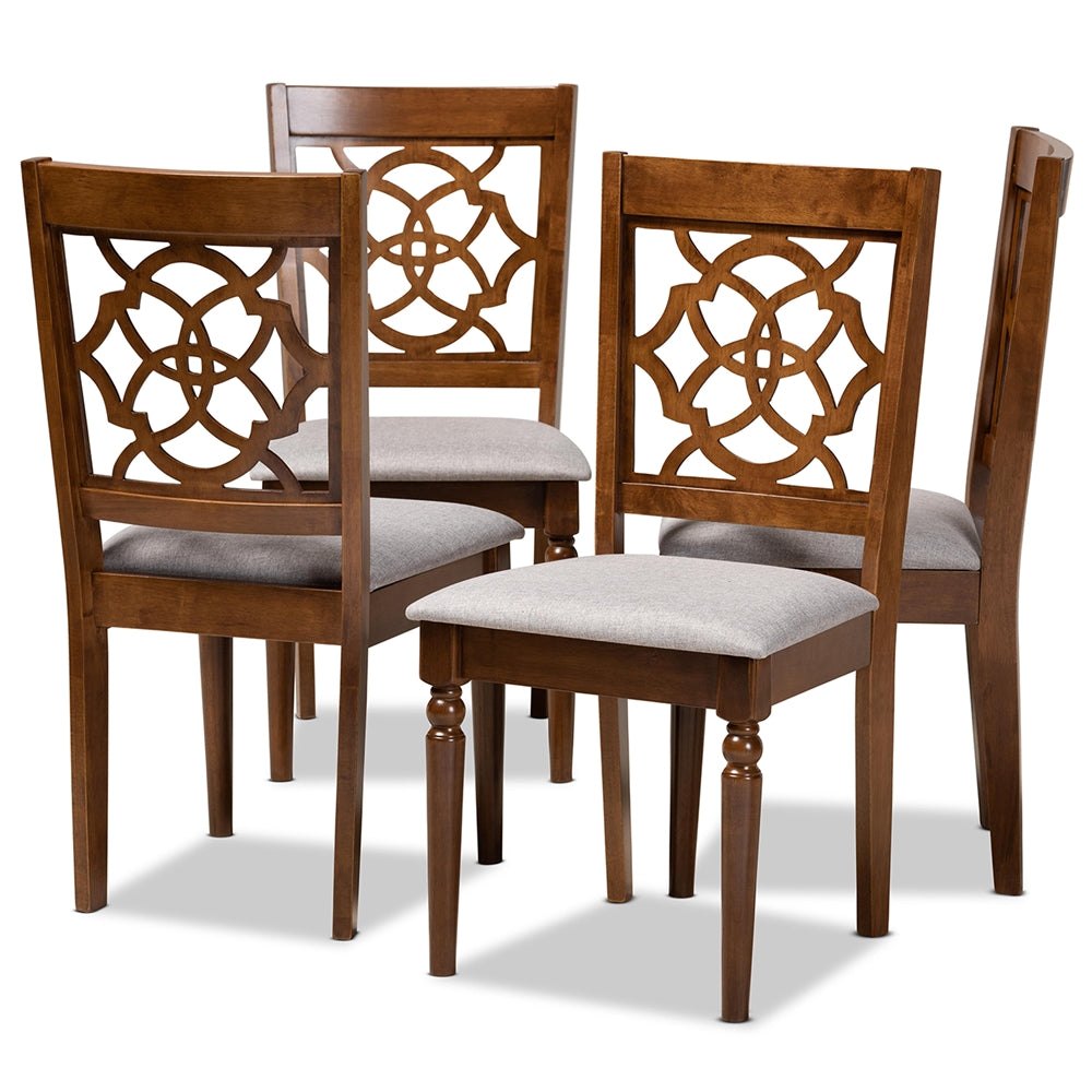 Baxton Studio Lylah Modern And Contemporary Grey Fabric Upholstered And Walnut Brown Finished Wood 4-Piece Dining Chair Set