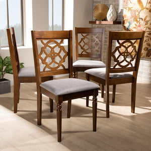 Baxton Studio Lylah Modern And Contemporary Grey Fabric Upholstered And Walnut Brown Finished Wood 4-Piece Dining Chair Set