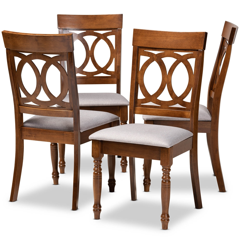 Baxton Studio Lucie Modern And Contemporary Grey Fabric Upholstered And Walnut Brown Finished Wood 4-Piece Dining Chair Set