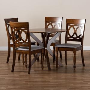 Baxton Studio Jessie Modern And Contemporary Grey Fabric Upholstered And Walnut Brown Finished Wood 5-Piece Dining Set