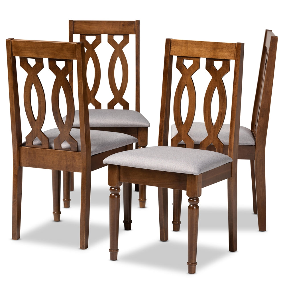 Baxton Studio Cherese Modern And Contemporary Grey Fabric Upholstered Walnut Brown Finished 4-Piece Wood Dining Chair Set