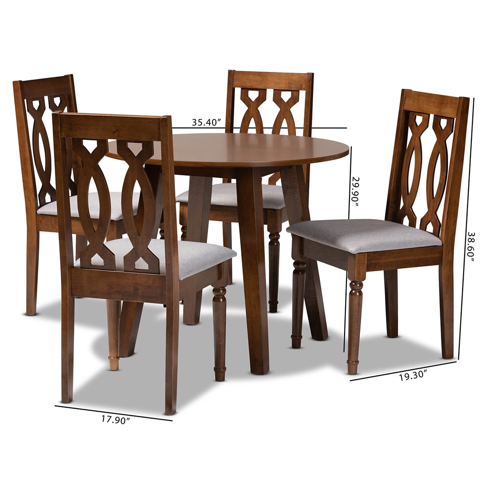 Baxton Studio Pia Modern And Contemporary Grey Fabric Upholstered And Walnut Brown Finished Wood 5-Piece Dining Set