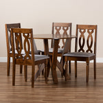 Load image into Gallery viewer, Baxton Studio Elaine Modern And Contemporary Grey Fabric Upholstered And Walnut Brown Finished Wood 5-Piece Dining Set
