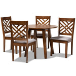 Load image into Gallery viewer, Baxton Studio Lilly Modern And Contemporary Grey Fabric Upholstered And Walnut Brown Finished Wood 5-Piece Dining Set
