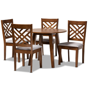 Baxton Studio Lilly Modern And Contemporary Grey Fabric Upholstered And Walnut Brown Finished Wood 5-Piece Dining Set