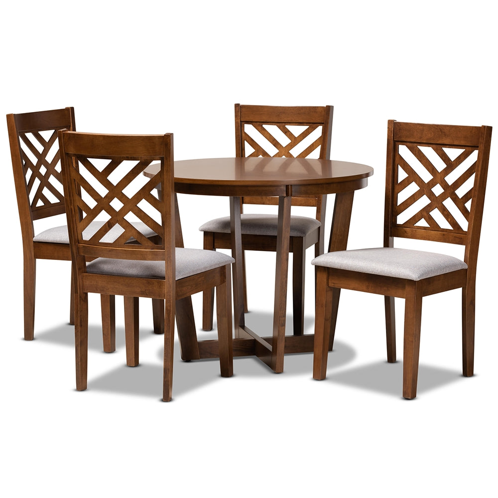 Baxton Studio Alena Modern And Contemporary Grey Fabric Upholstered And Walnut Brown Finished Wood 5-Piece Dining Set