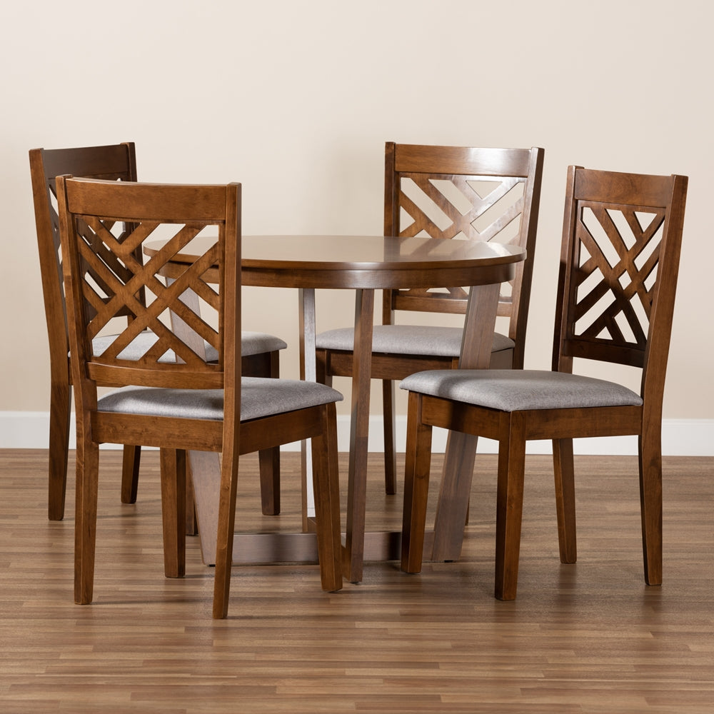 Baxton Studio Alena Modern And Contemporary Grey Fabric Upholstered And Walnut Brown Finished Wood 5-Piece Dining Set