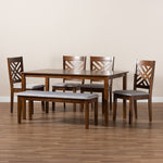 Load image into Gallery viewer, Baxton Studio Gustavo Modern And Contemporary Grey Fabric Upholstered And Walnut Brown Finished Wood 6-Piece Dining Set
