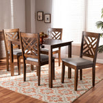 Load image into Gallery viewer, Baxton Studio Caron Modern And Contemporary Grey Fabric Upholstered Walnut Brown Finished Wood 5-Piece Dining Set
