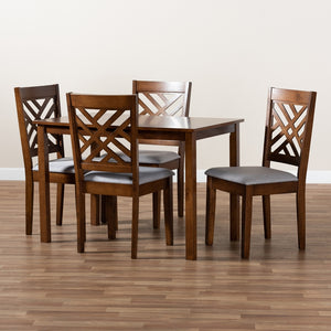 Baxton Studio Caron Modern And Contemporary Grey Fabric Upholstered Walnut Brown Finished Wood 5-Piece Dining Set