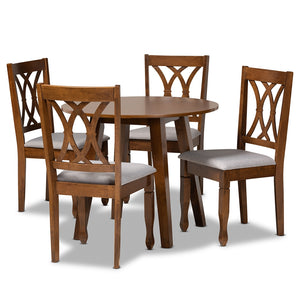 Baxton Studio Leon Modern And Contemporary Grey Fabric Upholstered And Walnut Brown Finished Wood 5-Piece Dining Set