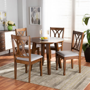 Baxton Studio Leon Modern And Contemporary Grey Fabric Upholstered And Walnut Brown Finished Wood 5-Piece Dining Set