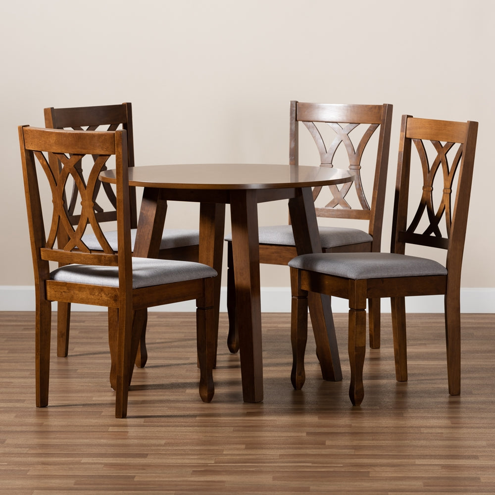 Baxton Studio Leon Modern And Contemporary Grey Fabric Upholstered And Walnut Brown Finished Wood 5-Piece Dining Set