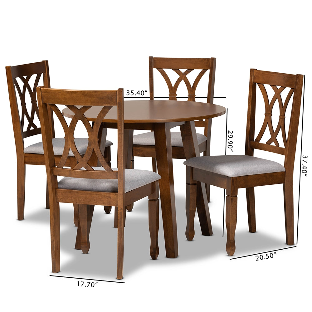 Baxton Studio Leon Modern And Contemporary Grey Fabric Upholstered And Walnut Brown Finished Wood 5-Piece Dining Set