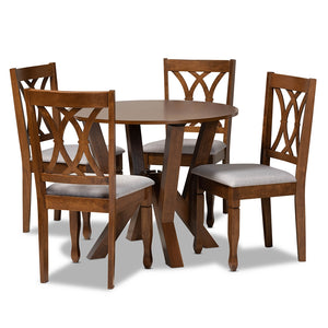 Baxton Studio Irene Modern And Contemporary Grey Fabric Upholstered And Walnut Brown Finished Wood 5-Piece Dining Set