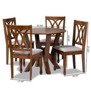 Baxton Studio Irene Modern And Contemporary Grey Fabric Upholstered And Walnut Brown Finished Wood 5-Piece Dining Set