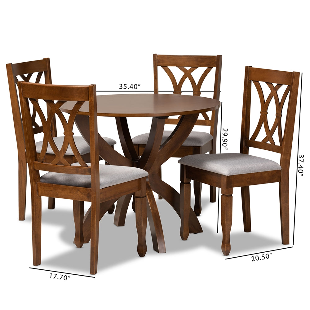 Baxton Studio April Modern And Contemporary Grey Fabric Upholstered And Walnut Brown Finished Wood 5-Piece Dining Set