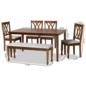 Baxton Studio Reneau Modern And Contemporary Grey Fabric Upholstered And Walnut Brown Finished Wood 6-Piece Dining Set