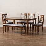 Load image into Gallery viewer, Baxton Studio Reneau Modern And Contemporary Grey Fabric Upholstered And Walnut Brown Finished Wood 6-Piece Dining Set
