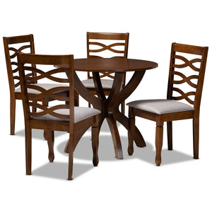 Baxton Studio Aspen Modern And Contemporary Grey Fabric Upholstered And Walnut Brown Finished Wood 5-Piece Dining Set