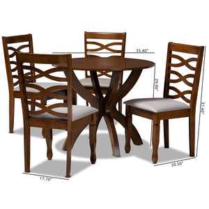 Baxton Studio Aspen Modern And Contemporary Grey Fabric Upholstered And Walnut Brown Finished Wood 5-Piece Dining Set