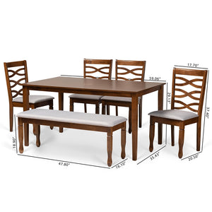 Baxton Studio Lanier Modern And Contemporary Grey Fabric Upholstered And Walnut Brown Finished Wood 6-Piece Dining Set