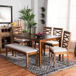 Load image into Gallery viewer, Baxton Studio Lanier Modern And Contemporary Grey Fabric Upholstered And Walnut Brown Finished Wood 6-Piece Dining Set
