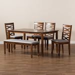 Load image into Gallery viewer, Baxton Studio Lanier Modern And Contemporary Grey Fabric Upholstered And Walnut Brown Finished Wood 6-Piece Dining Set
