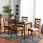 Load image into Gallery viewer, Baxton Studio Mirna Modern And Contemporary Grey Fabric Upholstered And Walnut Brown Finished Wood 5-Piece Dining Set
