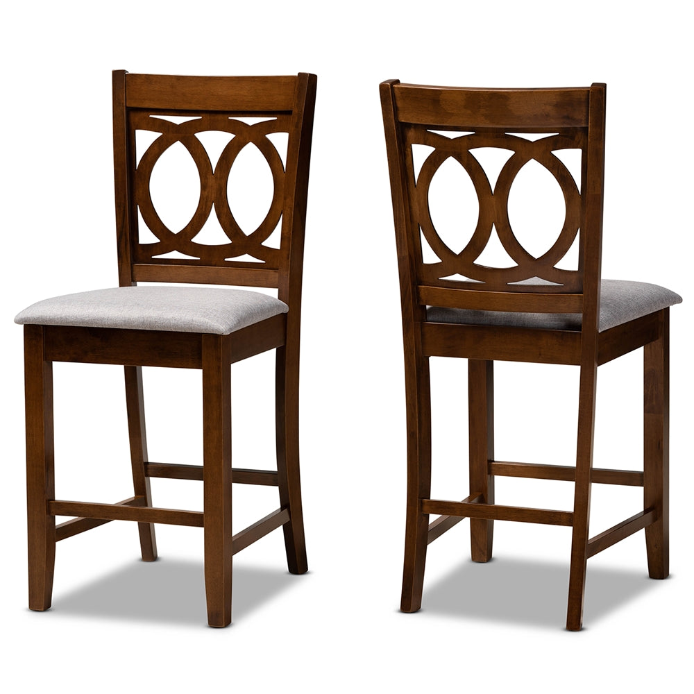 Baxton Studio Lenoir Modern And Contemporary Grey Fabric Upholstered Walnut Brown Finished Wood 2-Piece Counter Height Pub Chair Set