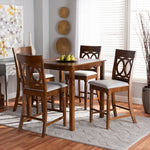 Load image into Gallery viewer, Baxton Studio Verina Modern And Contemporary Grey Fabric Upholstered Walnut Brown Finished 5-Piece Wood Pub Set
