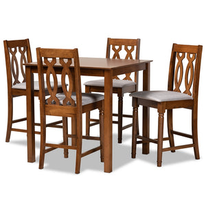 Baxton Studio Darcie Modern and Contemporary Fabric Upholstered and Walnut Brown Finished Wood 5-Piece Pub Set